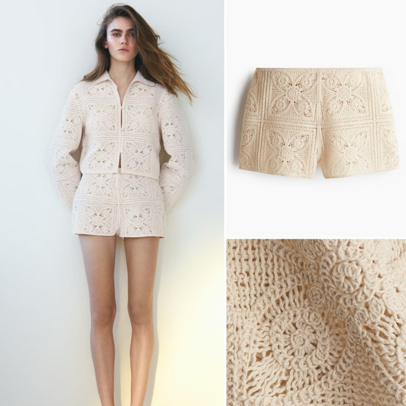 H&M CROCHET-LOOK MINI SHORTS BEIGE